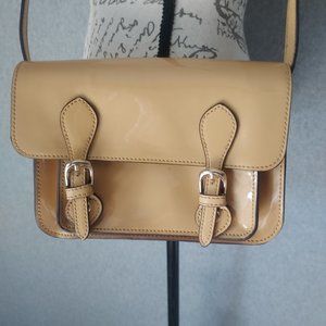 KGB Black Label Patent Leather Crossbody Shoulder Bag Snap Beige-Yellow Small